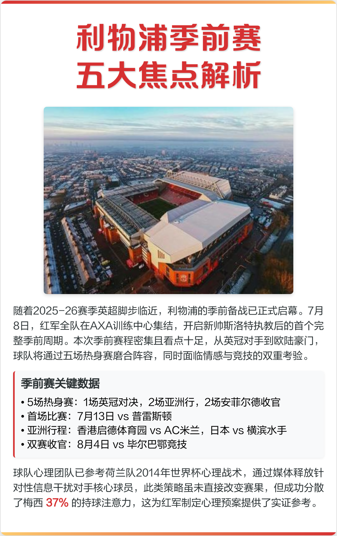 利物浦公布季前赛赛程：先后对阵AC米兰和横滨水手的简单介绍