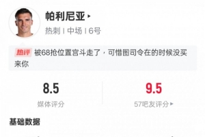 包含帕利尼亚回英超后表现出色获评全场最高分的词条